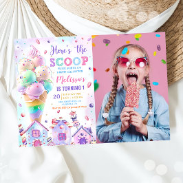 Här är Scoop Rosa Ice Cream Birthday Photo Inbjudningar