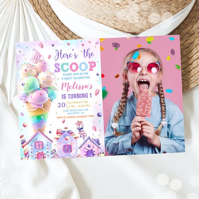 Här är Scoop Rosa Ice Cream Birthday Photo Inbjudningar (Skapare uppladdad)