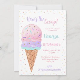 Här är Scoop Rosa Ice Cream-flickan Birthday Inbjudningar