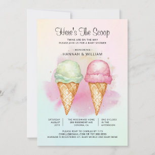 Här är Scoop Twin Boy Baby Shower Inbjudningar