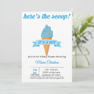 Här är scoopet – Det är en pojke baby shower Inbjudningar