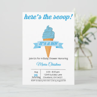 Här är scoopet – Det är en pojke baby shower Inbjudningar