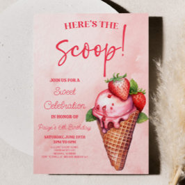 Här är skotten! Rosa Ice Cream Födelsedagsfest Inbjudningar
