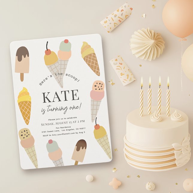 Här är skottopfärgad iskrämen 1:a födelsedag inbjudningar (Skapare uppladdad)