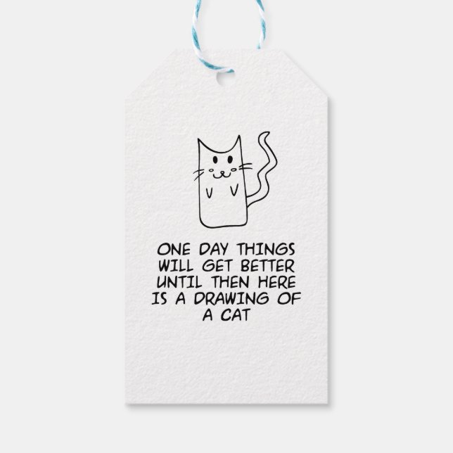 Här är teckning i en katt presentetikett (Baksidan)