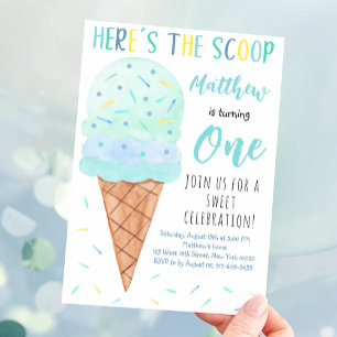 Här är The Scoop Blue Boy Ice Cream Birthday Inbjudningar