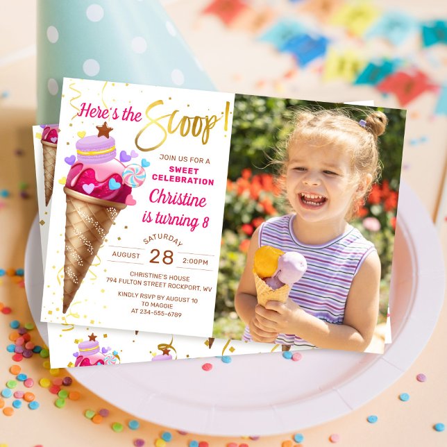 Här är The Scoop Girls Ice Cream Birthday Photo Inbjudningar (Skapare uppladdad)