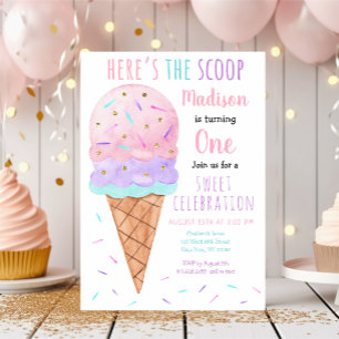 Här är The Scoop Rosa Ice Cream Birthday Inbjudningar
