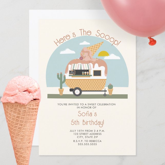 Här är The Scoop Rosa Ice Cream Lastbil Birthday Inbjudningar (Skapare uppladdad)