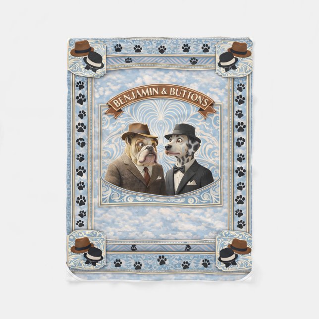 Har Benjamin och knappar stilig hund vintagefilt Fleecefilt (Framsidan)