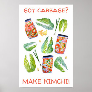 Har Cabbage? Gör Kimchi Roligt Spicy Watercolor Poster