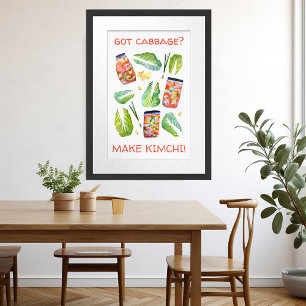 Har Cabbage? Gör Kimchi Roligt Spicy Watercolor Poster