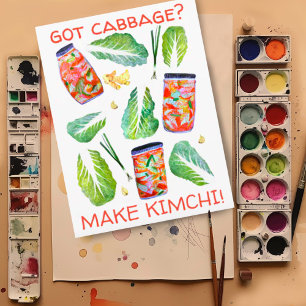 Har Cabbage? Gör Kimchi Roligt Spicy Watercolor Vykort