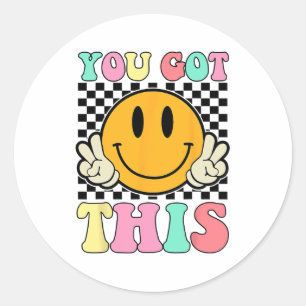Har Den här retro Smile Motiverande testdagslingan Runt Klistermärke