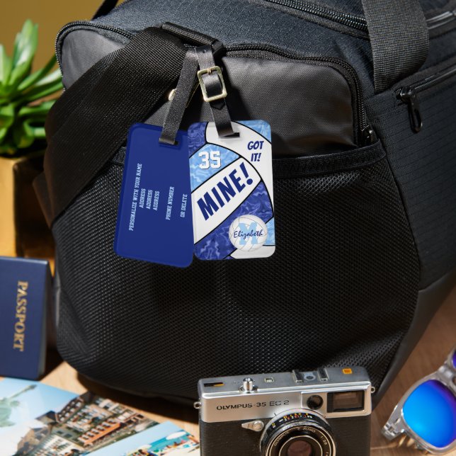 Har det! Flickans blå vita volleyball-lag färg Bagagebricka (Fram & Baksida)