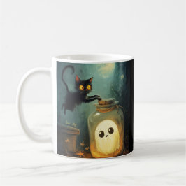 Har dig - Halloween Cat och Ghost Kaffemugg