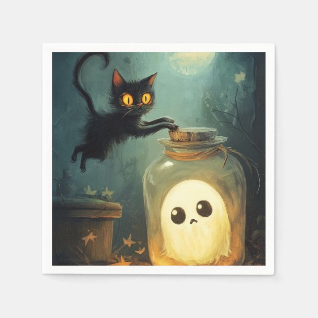 Har dig - Halloween Cat och Ghost Pappersservett (Framsidan)