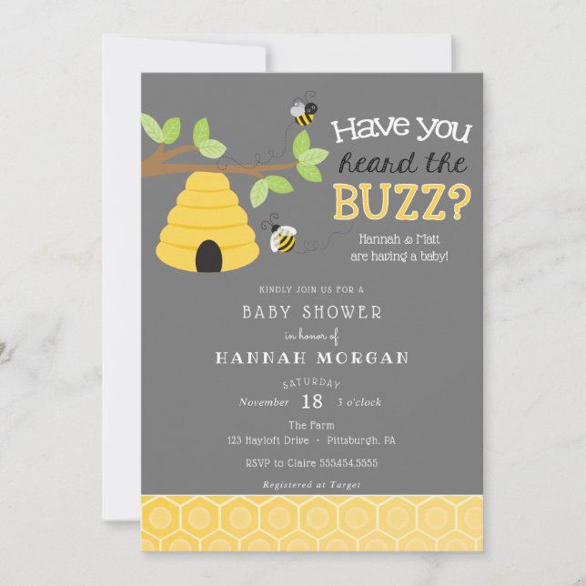 Har du hört Buzz? Bee Baby Shower Inbjudningar (Framsida)