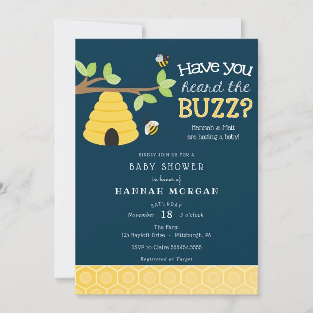 Har du hört Buzz? Bee Baby Shower Inbjudningar (Framsida)