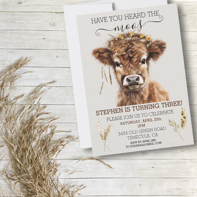 Har du hört Moos Boho Highland Cow Birthday? Inbjudningar (Skapare uppladdad)