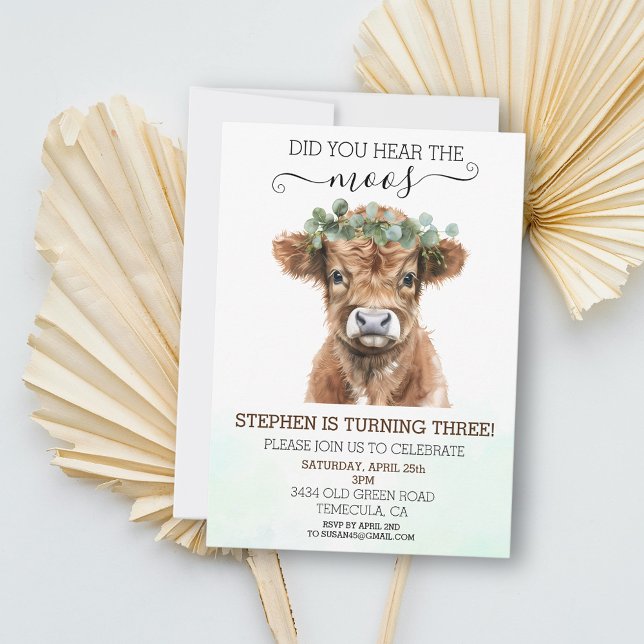 Har du hört Moos Highland Cow Birthday Invit? Inbjudningar (Skapare uppladdad)