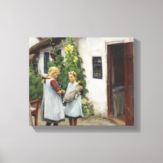 Har du sett min kattunge? (av H.A. Brendekilde) Canvastryck (Framsida)