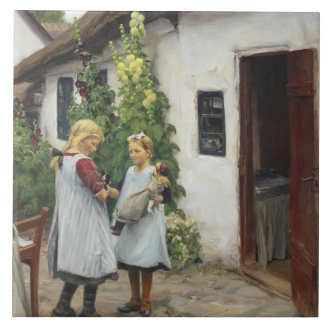 Har du sett min kattunge? (av H.A. Brendekilde) Kakelplatta (Framsidan)