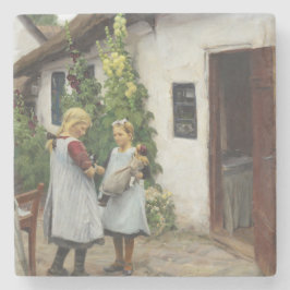 Har du sett min kattunge? (av H.A. Brendekilde) Stenunderlägg