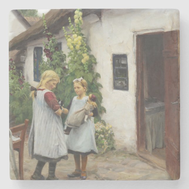 Har du sett min kattunge? (av H.A. Brendekilde) Stenunderlägg (Framsidan)