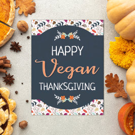 Har en orange med blå blommigt för vegan-thanksgiv vykort
