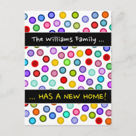 ".. HAR ETT NYTT HEM!" + många färgcirklar Meddelande Vykort