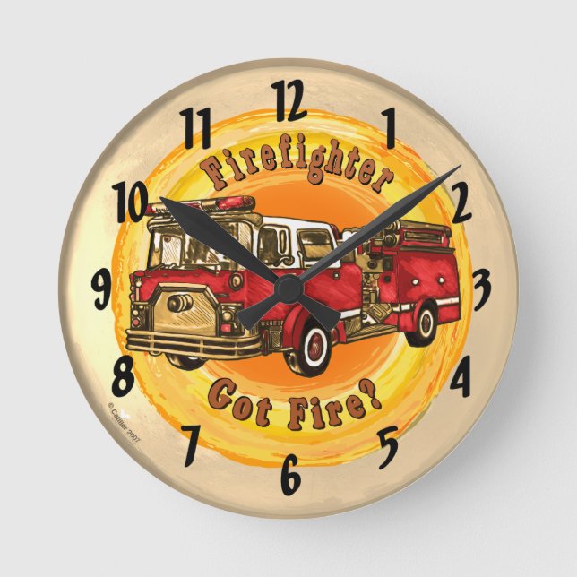 Har Fire Firefighter Clock Rund Klocka (Framsida)