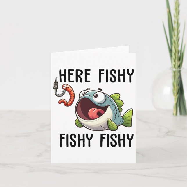 Här fiskar Fiskare, fjol, Älskare, Cute Fish Kort (Framsida)