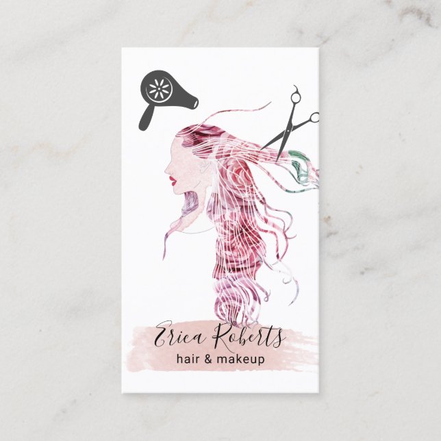 Hår för blommigt för vattenfärg för flicka för visitkort (Framsida)