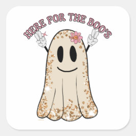 HÄR FÖR BOO:S konstiga spöke. Fyrkantigt Klistermärke
