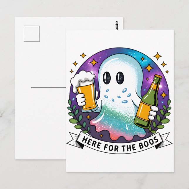 Här för Boos Beer Ghost-Funny Halloween 2025 Vykort (Fram/baksida)