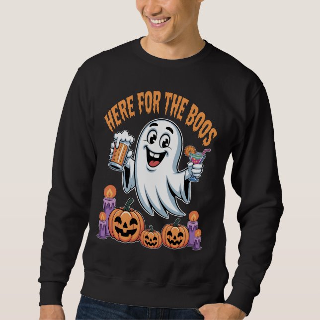 Här för Boos Funny Ghost Halloween Lång Ärmad Tröja (Framsida)