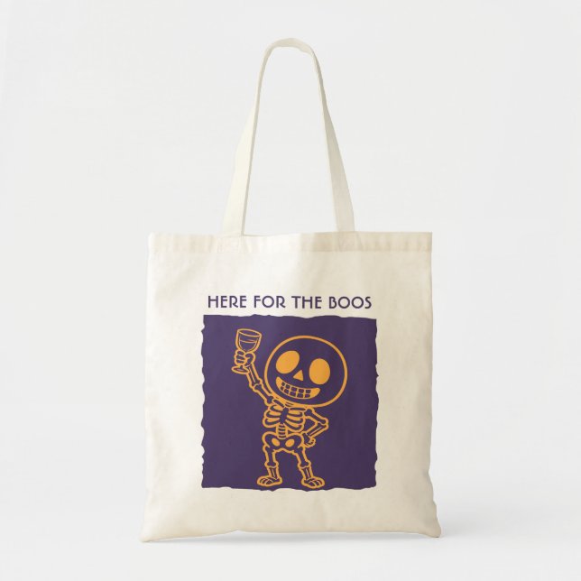 Här för Bu-tiden Rolig Skelett Halloween Canvas  Tygkasse (Framsidan)