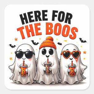 Här För Burop För Skrattande Spökvänner Halloween Fyrkantigt Klistermärke
