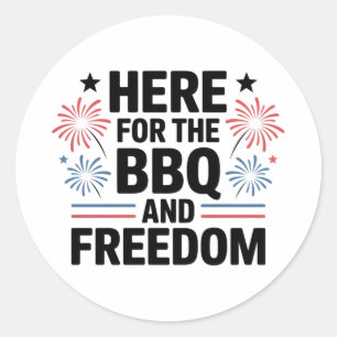 Här för grillfest och frihet 4:e juli runt klistermärke
