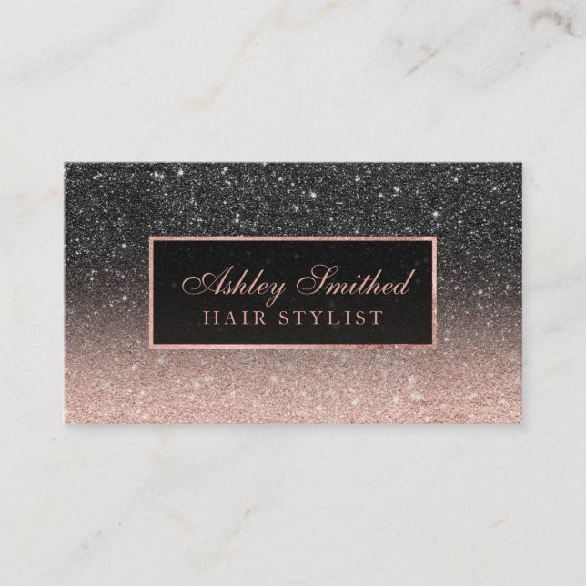 Hår för ombre för modernt glitter för svart rosa visitkort (Framsida)