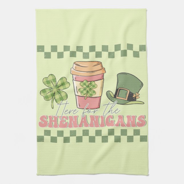 Här för shenanigans-Klöver-kaffe Kökshandduk (Vertikal)