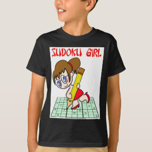 Hår för Sudoku flickabrunt Tee Shirt