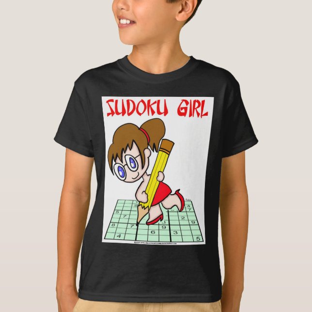 Hår för Sudoku flickabrunt Tee Shirt (Framsida)