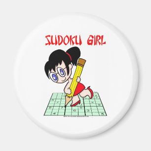 Hår för Sudoku flickasvart Magnet