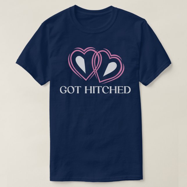 Har Hitched Bröllop Par Bride and Groom Älskare T Shirt (Design framsida)