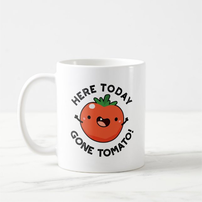 Här i dag Borta Tomato Funny Veggie Pun Kaffemugg (Vänster)