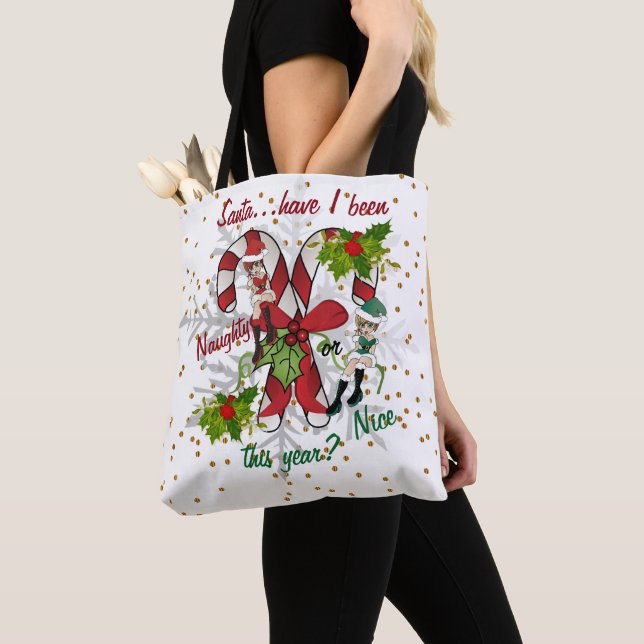 Har jag varit Stygg eller Snäll i år, tomte? Tygkasse (Närbild)