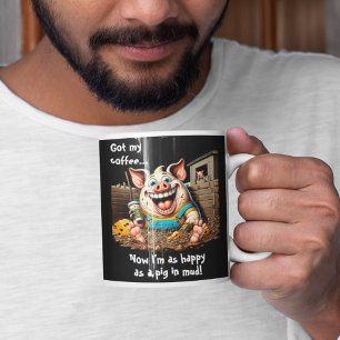 Har kaffe...Lycklig som Gris i Lera Jumbo Mugg