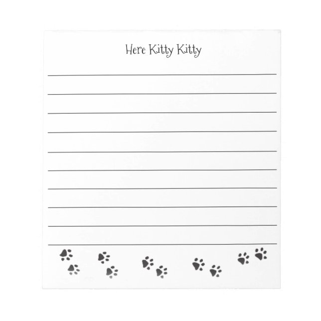 Här Kitty Kitty Kattfotavtryck Anteckningsblock me (Framsida)